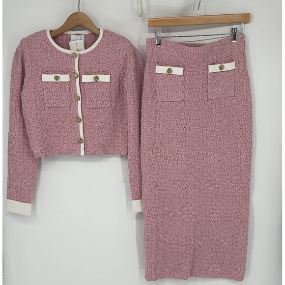 Mable Dresses & Skirts - Mable Pink Tweed Knit Skirt Set